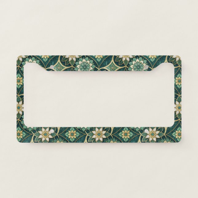 Emerald and Gold Floral Mandala - Ornamental License Plate Frame (Front)