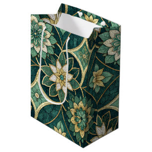 Emerald and Gold Floral Mandala - Ornamental Medium Gift Bag