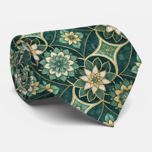 Emerald and Gold Floral Mandala - Ornamental Neck Tie