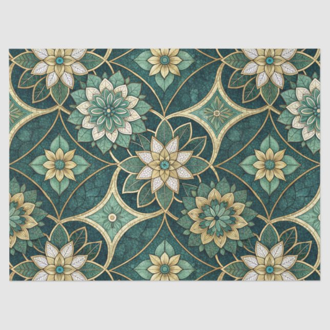 Emerald and Gold Floral Mandala - Ornamental Tissue Paper (Front)