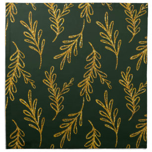 Emerald and Gold Floral Sprig Cloth Napkins