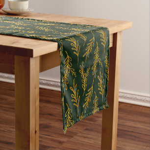 Emerald and Gold Floral Sprig Short Table Runner