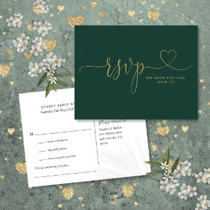Emerald And Gold Heart Script Song Request Invitation Postcard