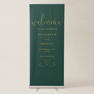 Emerald And Gold Heart Script Wedding Welcome Retractable Banner