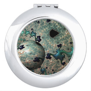 Emerald and Gold Mandelbrot Sphere Compact Mirror