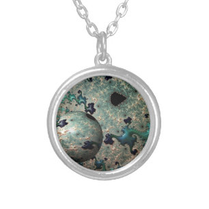 Emerald and Gold Mandelbrot Sphere Necklace