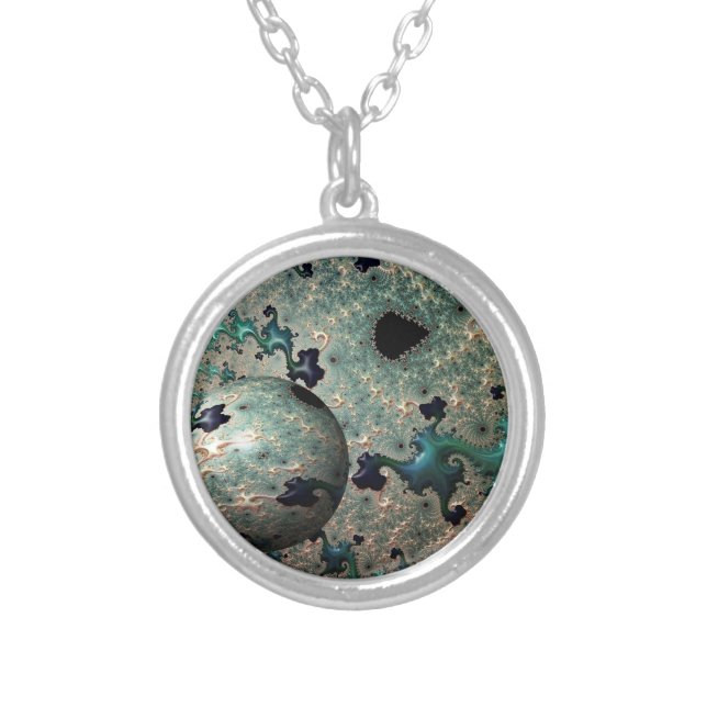 Emerald and Gold Mandelbrot Sphere Necklace (Front)