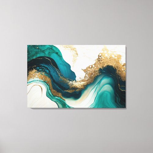 Emerald and Gold Marble Abstract Fluid Art  Canvas Print