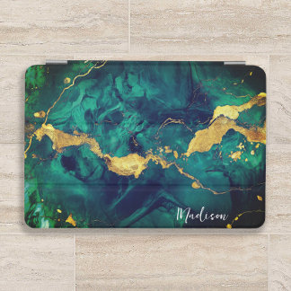 Emerald and Gold Marble Abstract Personalized iPad Mini Cover