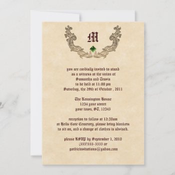 Emerald And Gold Monogram Gothic Invitation by gothicbusiness at Zazzle