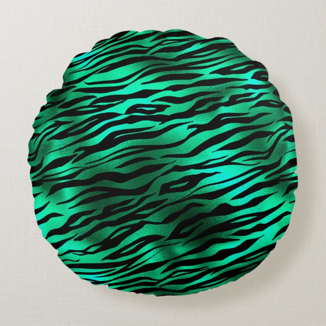 Emerald and Gold Safari Series Design 10 Round Pillow (Front)