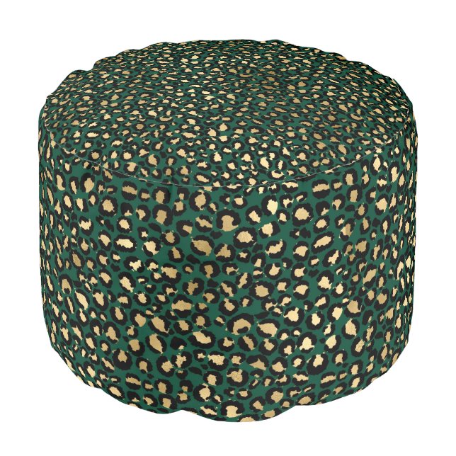 Emerald and Gold Safari Series Design 1  Pouf (Angled Front)