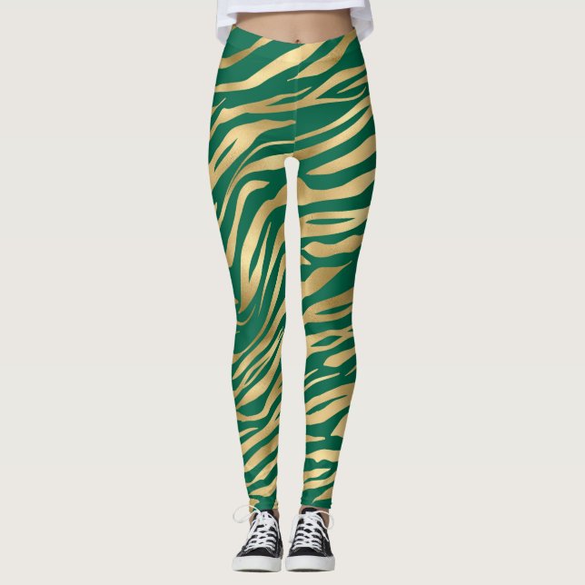 Emerald and Gold Safari Series Design 2 Leggings (Front)