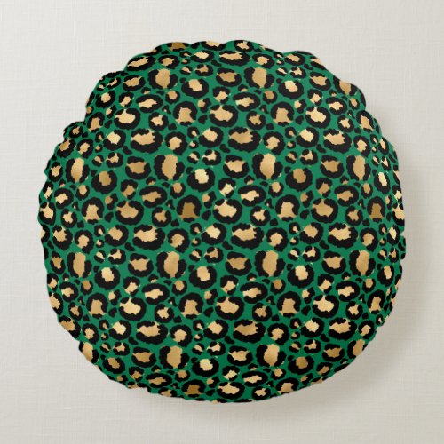 Emerald and Gold Safari Series Design 3 Round Pillow