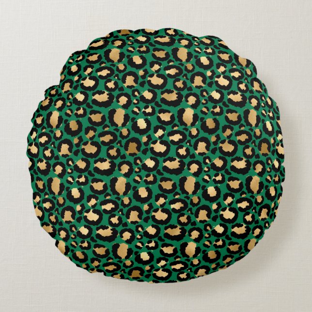 Emerald and Gold Safari Series Design 3 Round Pillow (Front)