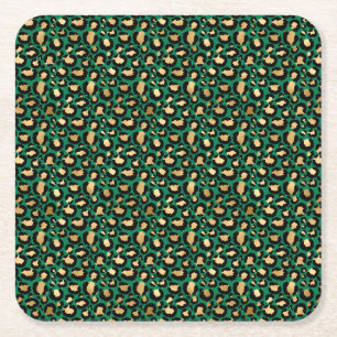 Emerald and Gold Safari Series Design 3 Square Paper Coaster