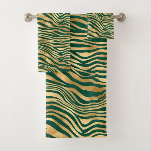 Emerald and Gold Safari Series Design 4 Bath Towel Set