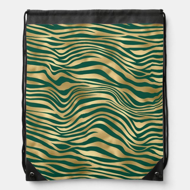 Emerald and Gold Safari Series Design 4 Drawstring Bag (Front)