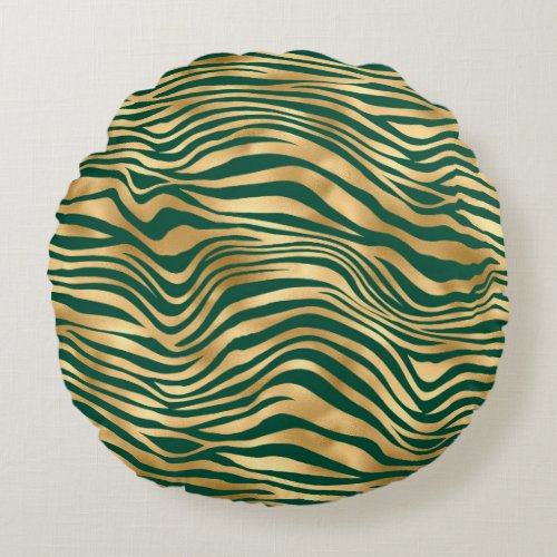 Emerald and Gold Safari Series Design 4 Round Pillow