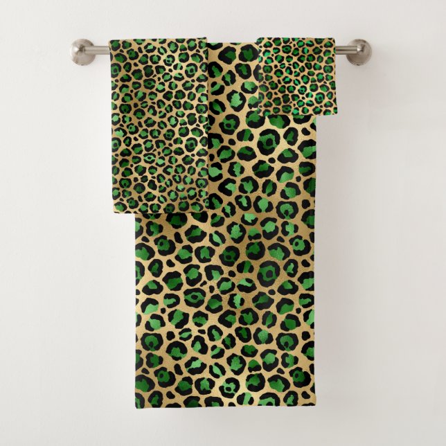 Emerald and Gold Safari Series Design 8 Bath Towel Set (Insitu)