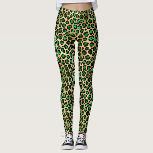 Emerald and Gold Safari Series Design 8 Leggings