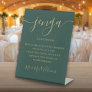 Emerald And Gold Script Jenga Wedding Guestbook Pedestal Sign