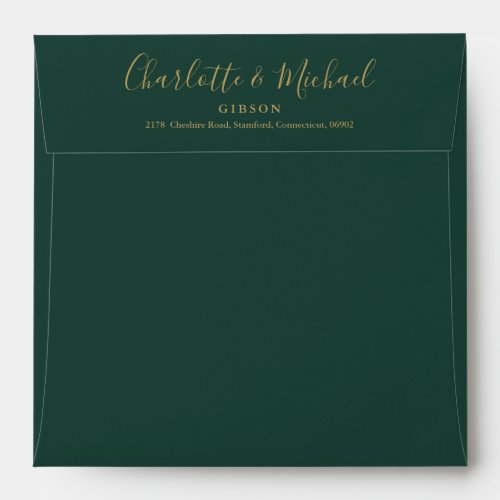 Emerald And Gold Script Return Address Square Envelope