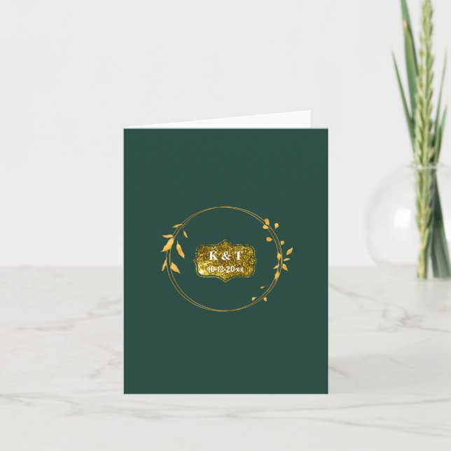 Emerald and Gold Simple Wreath Lovely Thank You Note Card (Front)