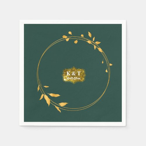 Emerald and Gold Simple Wreath  Napkins