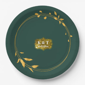 Emerald and Gold Simple Wreath Paper Plates
