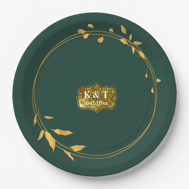 Emerald and Gold Simple Wreath Paper Plates (Front)