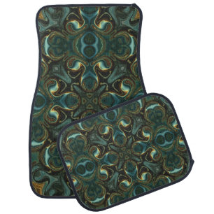 Emerald and Gold Symmetrical Abstract Mandala Car Floor Mat