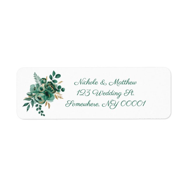 Emerald and Gold Wedding Return Address Label (Front)