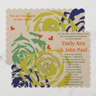 Emerald and Navy Modern Succulent Wedding Invite