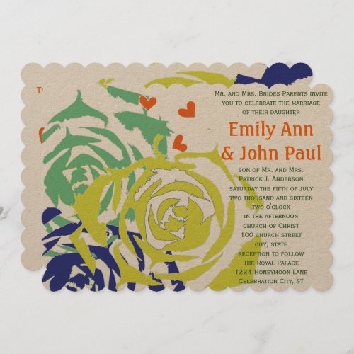 Emerald and Navy  Modern Succulent Wedding Invite