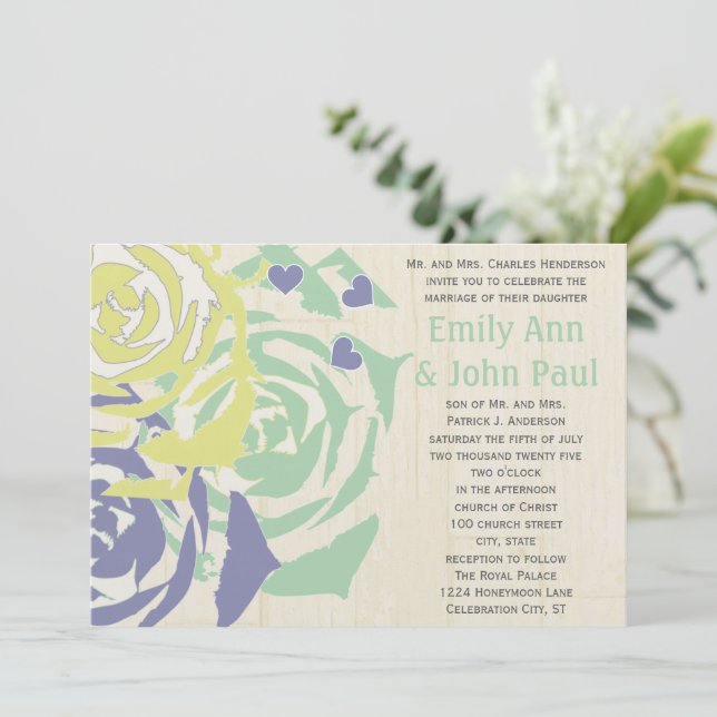 Emerald and Navy  Modern Succulent Wedding Invite (Standing Front)