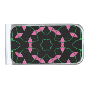 Emerald and Pink Kaleidoscope Silver Finish Money Clip