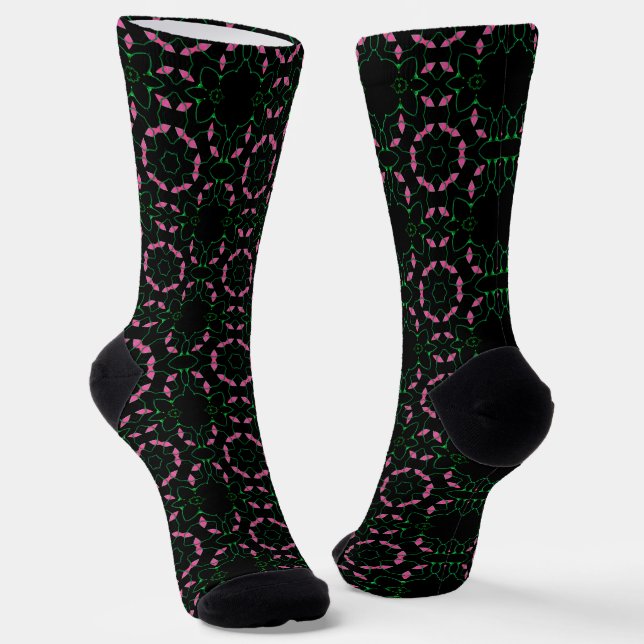 Emerald and Pink Kaleidoscope Socks (Angled)