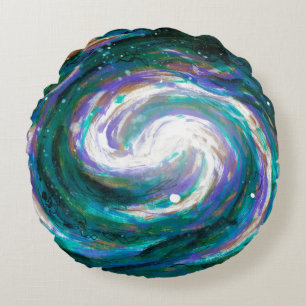 Emerald and Purple Galaxy Round Pillow