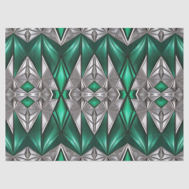 Emerald and Silver Modern Pattern Decoupage Tissue Paper (Front)