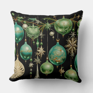 Emerald and Teal Vintage Ornament Garland Throw Pillow