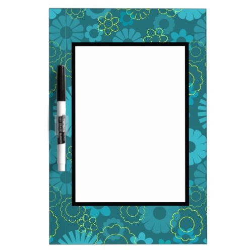 Emerald and turquoise retro flowers dry erase board