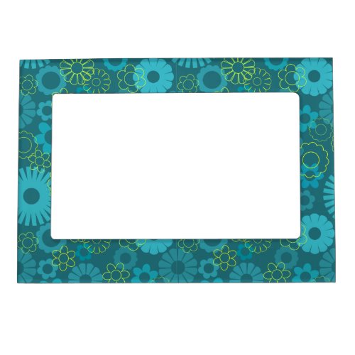Emerald and turquoise retro flowers magnetic frame