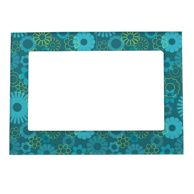 Emerald and turquoise retro flowers magnetic frame (Front)