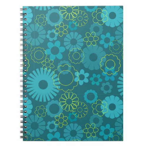 Emerald and turquoise retro flowers notebook