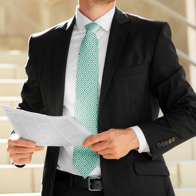 Emerald and White Diamonds Geometric Pattern Neck Tie (Creator Uploaded)