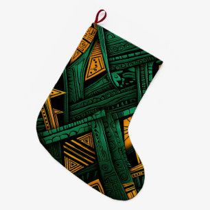 Emerald Ankara Elegance - Green African Ankara Large Christmas Stocking