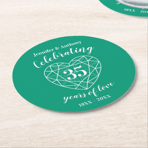 Emerald anniversary 35 years party coasters