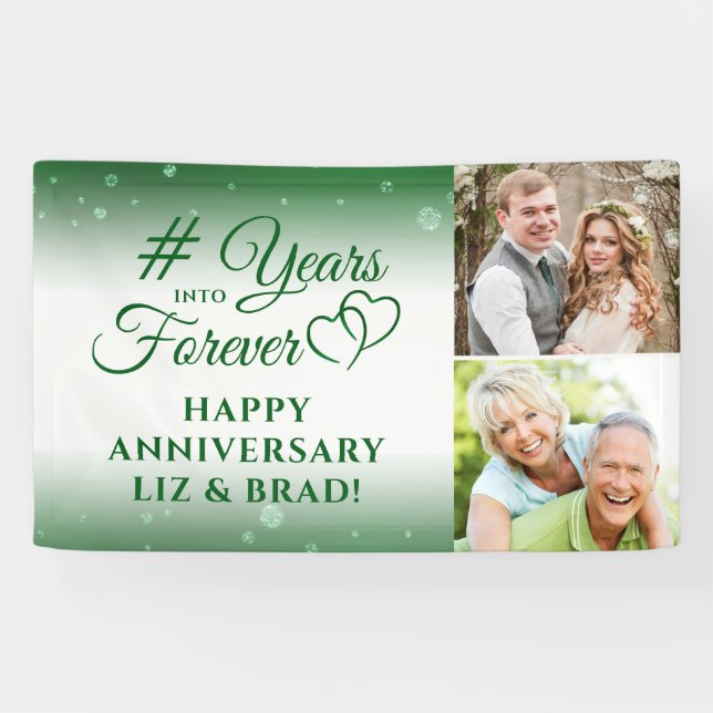 Emerald Anniversary Hearts YEARS INTO FOREVER Banner (Horizontal)