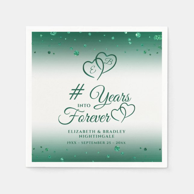 Emerald Anniversary Hearts YEARS INTO FOREVER Napkins (Front)